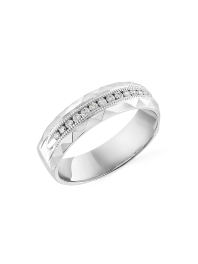 Shop Saks Fifth Avenue Men's Collection 14k White Gold & 0.24 Tcw Diamond Ring In Silver