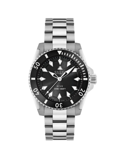Shop Gucci Men's  Dive Steel Bracelet Watch/40mm In Black Steel