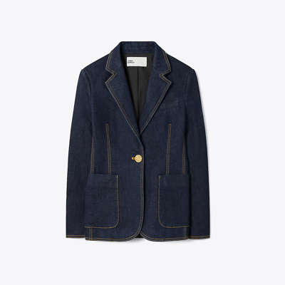 Shop Tory Burch Denim Blazer In Dark Wash