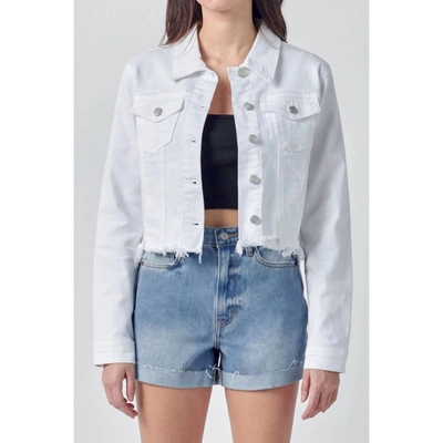Shop Cello Katrina Destroyed Fitted Denim Jacket In White
