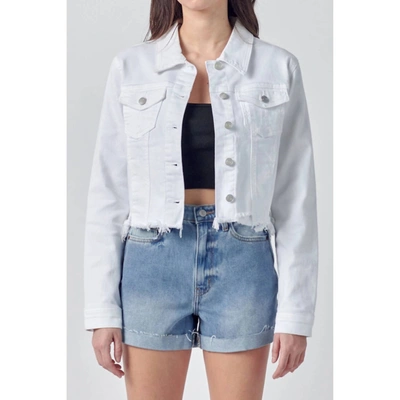 Cello Katrina Destroyed Fitted Denim Jacket In White In White