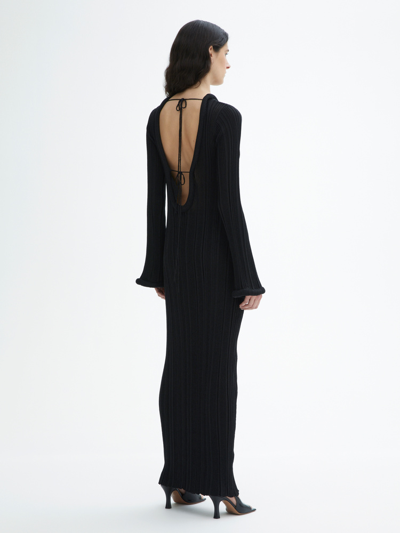House Of Dagmar Open Back Knit Dress In Metallic Black
