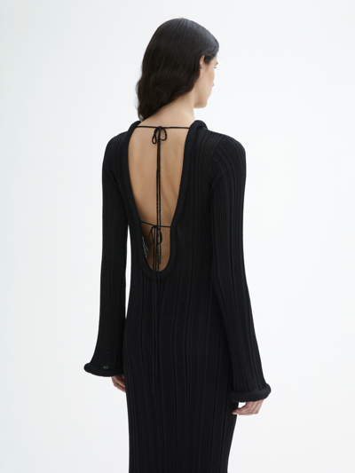 House Of Dagmar Open Back Knit Dress In Metallic Black