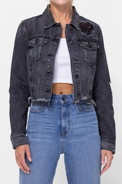 Cello Katrina Destroyed Fitted Denim Jacket In Black Acid In Multi