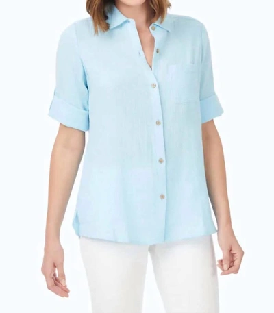 Shop Foxcroft Tamara Cotton Gauze Shirt In Baltic Blue In Multi