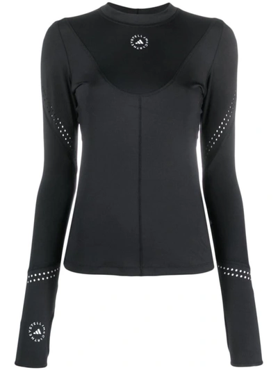 Shop Adidas By Stella Mccartney Adidas X Stella Mccartney  Perforated-detailing Long-sleeve T-shirt In Black