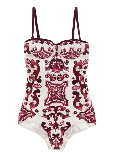 Shop Dolce & Gabbana 'maiolica' One-piece Swimsuit In Fuchsia