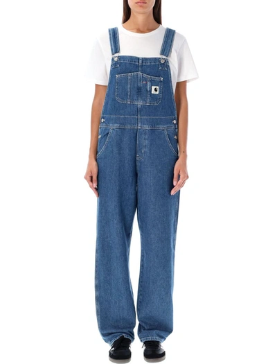 Shop Carhartt Wip W Bib Overall Straight In Blue Stone Washed