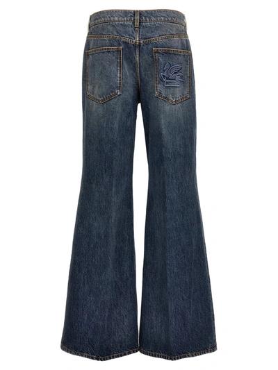 Shop Etro Logo Embroidery Jeans In Blue