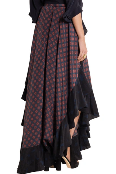 Shop Lanvin Asymmetric Ruffled Printed Silk Maxi Skirt