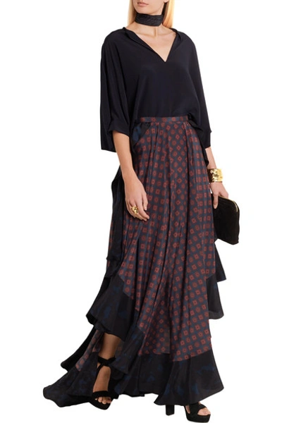 Shop Lanvin Asymmetric Ruffled Printed Silk Maxi Skirt