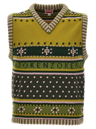 Shop Kenzo 'fairisle' Waistcoat In Green