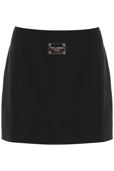 Shop Dolce & Gabbana Ottoman Mini Skirt With Logo Tag In Black