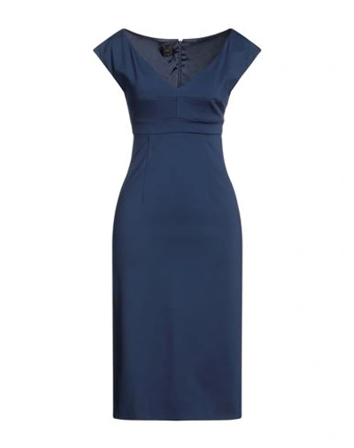 Shop Pinko Woman Midi Dress Navy Blue Size 10 Viscose, Polyamide, Elastane