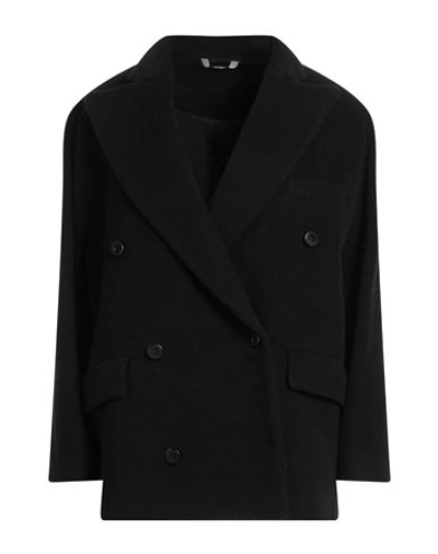 Shop Bottega Martinese Woman Coat Black Size 8 Virgin Wool, Polyester