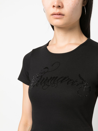 Shop Blumarine Logo-embellished Stretch-cottont-shirt In 黑色
