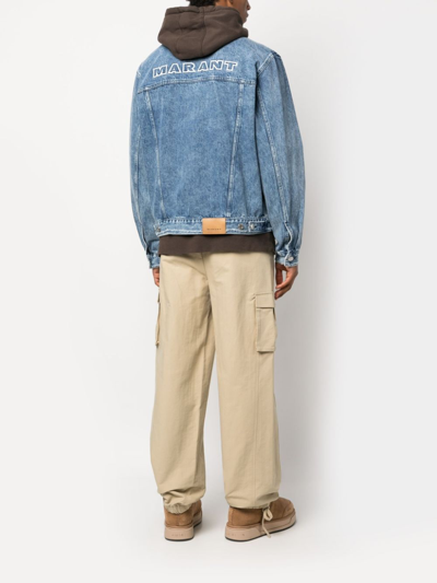 Isabel Marant Blue Jango Logo-embroidered Denim Jacket In 蓝色