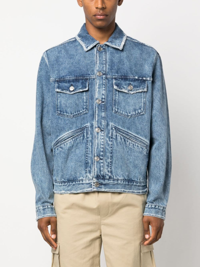 Isabel Marant Blue Jango Logo-embroidered Denim Jacket In 蓝色