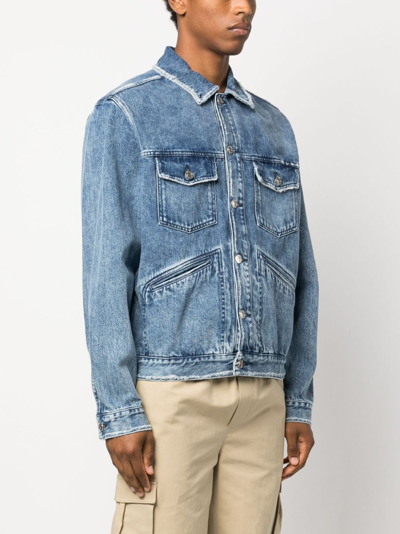 Isabel Marant Blue Jango Logo-embroidered Denim Jacket In 蓝色
