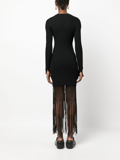 Ganni Black Melange Knit Fringe Mini Dress In 黑色
