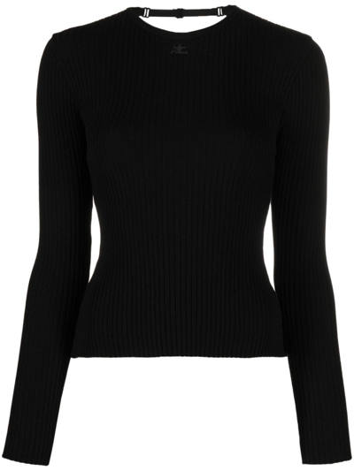 Shop Courrèges Open-back Fine-ribbed Top In 黑色