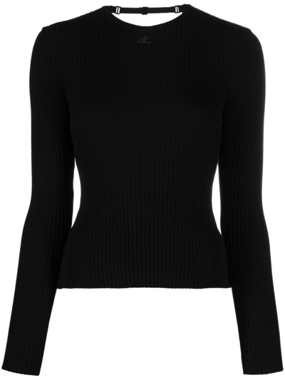 Courrèges Lingerie Strap Rib Knit Sweater In 黑色