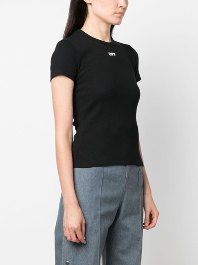 Shop Off-white Logo-print Cotton-blend T-shirt In 黑色