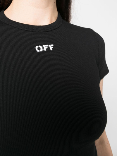 Shop Off-white Logo-print Cotton-blend T-shirt In 黑色