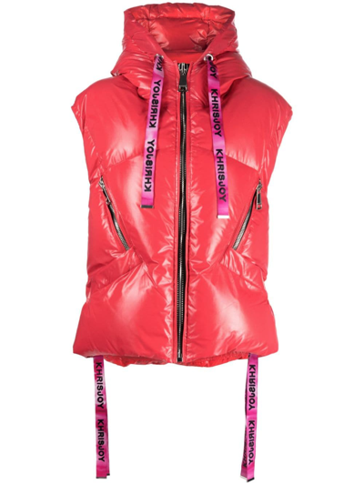 Shop Khrisjoy Puff Iconic Hooded Quilted Gilet In 红色