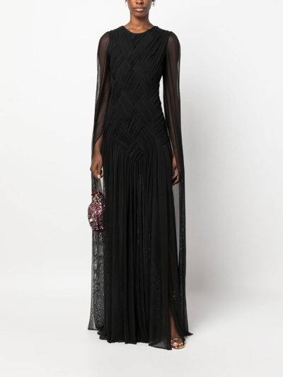 Shop Atu Body Couture Draped Gathered Mesh Gown In Black
