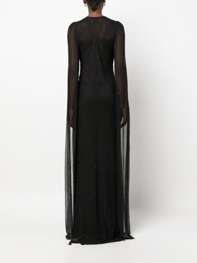 Shop Atu Body Couture Draped Gathered Mesh Gown In Black