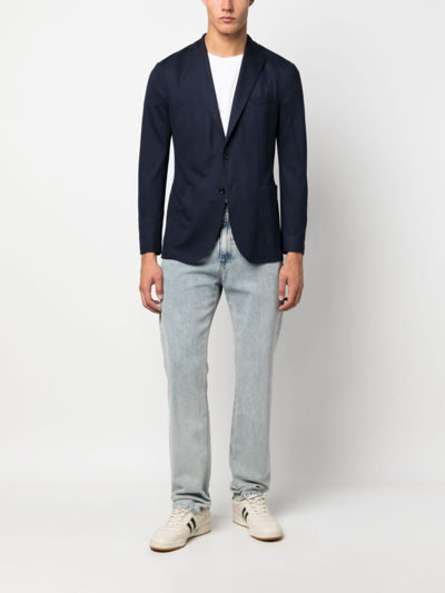 Boglioli Herringbone Single-breasted Blazer In 蓝色