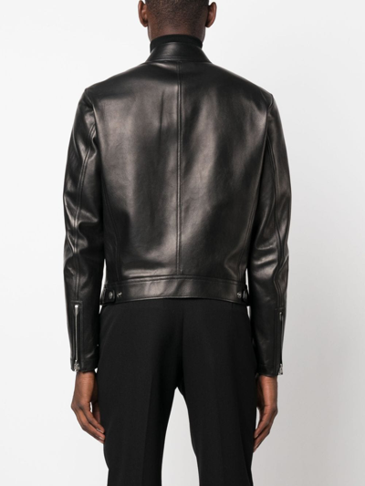 Shop Tom Ford Leather Biker Jacket In 黑色