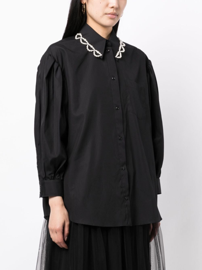 Shop Simone Rocha Bead-embellished Cotton Shirt In 黑色
