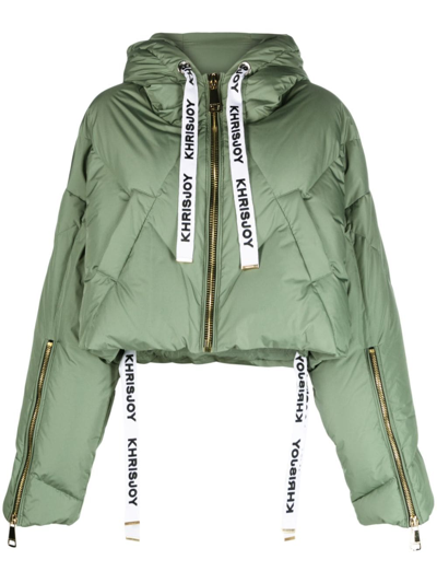 Shop Khrisjoy Hooded Cropped Padded Jacket In 绿色