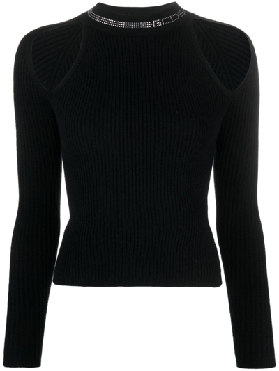 Gcds Bling Rhinestone-embellished Knitted Top In 黑色