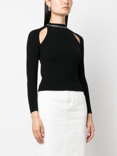 Gcds Bling Rhinestone-embellished Knitted Top In 黑色