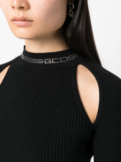 Gcds Bling Rhinestone-embellished Knitted Top In 黑色