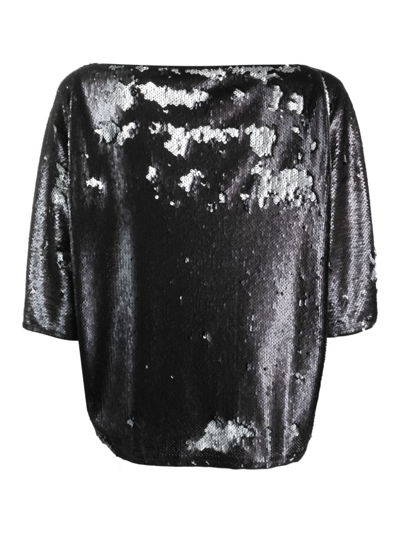 Shop Antonelli Short-sleeve Sequin Top In 黑色