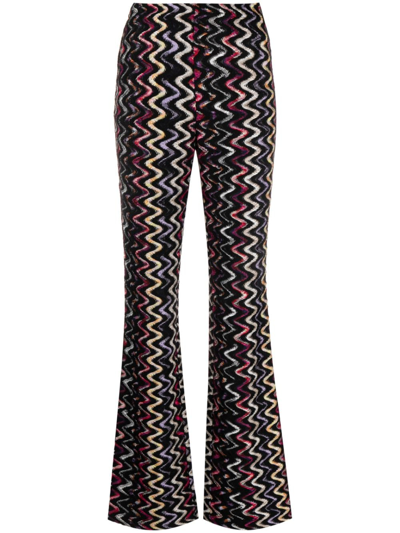 Shop Missoni Zigzag-pattern Flared Trousers In 黑色