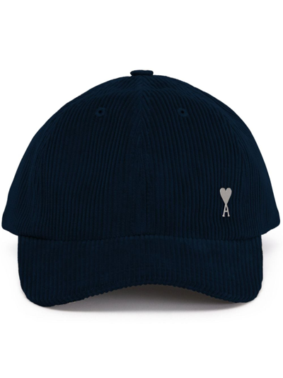 Ami Alexandre Mattiussi Ami De Coeur Corduroy Cap In 蓝色