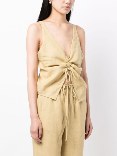 Shop Nanushka Linen Drawstring Top In 绿色