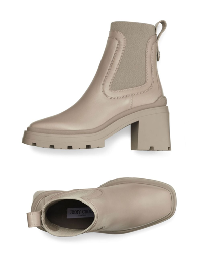 Shop Jimmy Choo Veronique 80mm Leather Ankle Boots In Neutrals