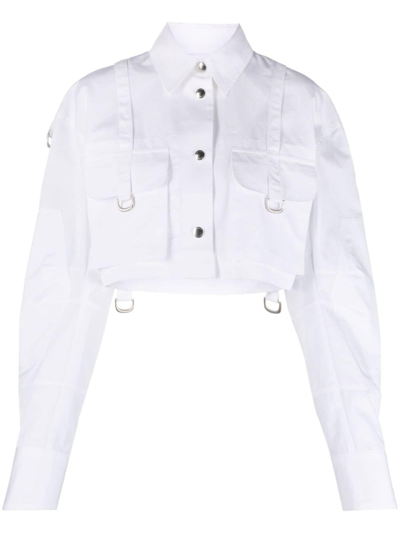 Shop Off-white Co Cargo Cropped Cotton Shirt In 蓝色