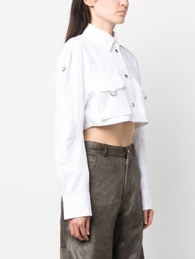 Shop Off-white Co Cargo Cropped Cotton Shirt In 蓝色