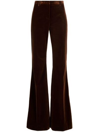 Shop Etro Velvet Flared Trousers In Brown