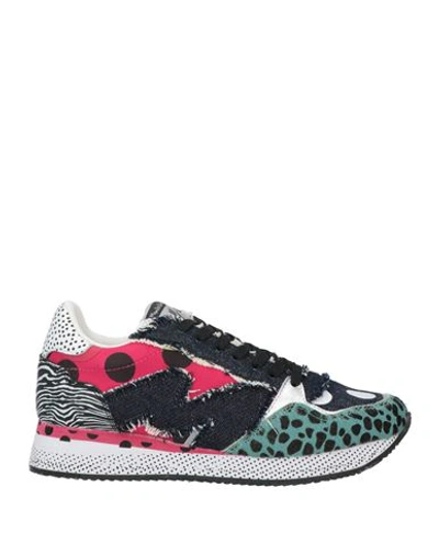 Manila Grace Woman Sneakers Navy Size 7 Soft Leather, Textile Fibers In Navy Blue
