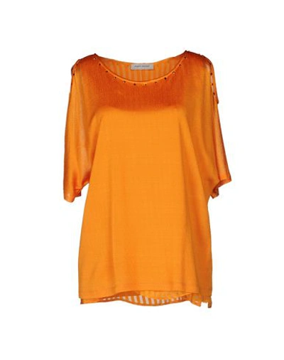 Shop Angelo Marani Woman Top Orange Size Xl Viscose, Silk