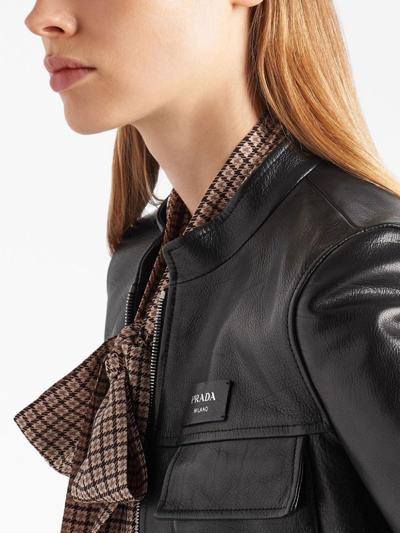 Shop Prada Zip-up Leather Jacket In Black