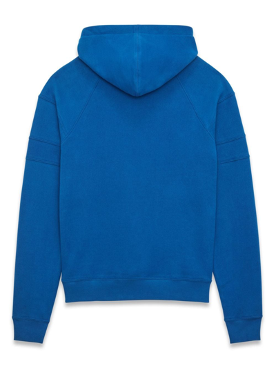 Shop Saint Laurent Logo-embroidered Cotton Hoodie In Blue